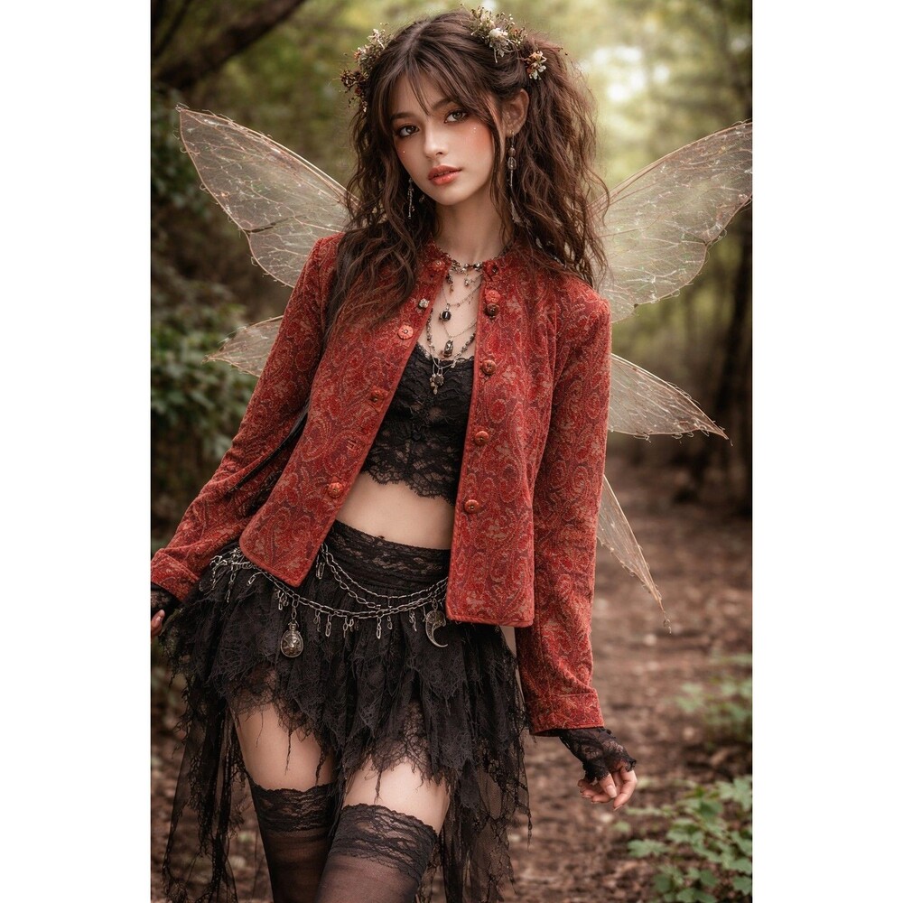 Women's Red Paisley Button-Front Jacket - Picture 2 of 10